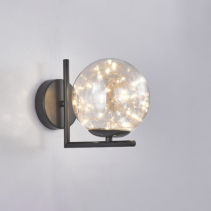 Glass Mini Globe Wall Sconce Designer Style LED Wall Mount Light Fixture for Bedroom Black Stained Glass Clearhalo 'Cast Iron' 'Glass' 'Industrial' 'Modern wall lights' 'Modern' 'Tiffany' 'Traditional wall lights' 'Wall Lamps & Sconces' 'Wall Lights' Lighting' 2467907
