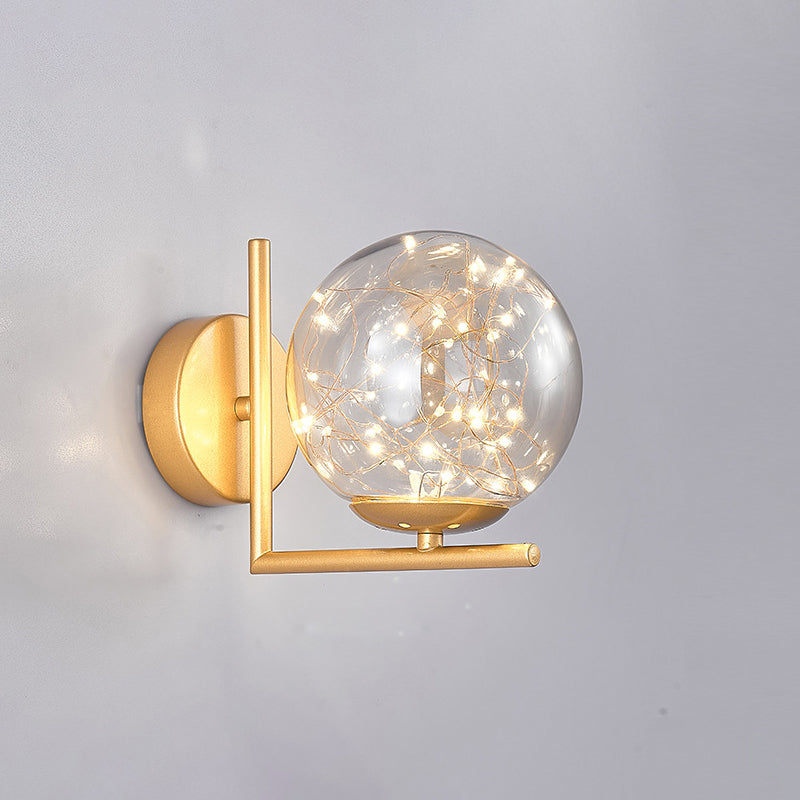 Glass Mini Globe Wall Sconce Designer Style LED Wall Mount Light Fixture for Bedroom Gold Stained Glass Clearhalo 'Cast Iron' 'Glass' 'Industrial' 'Modern wall lights' 'Modern' 'Tiffany' 'Traditional wall lights' 'Wall Lamps & Sconces' 'Wall Lights' Lighting' 2467909
