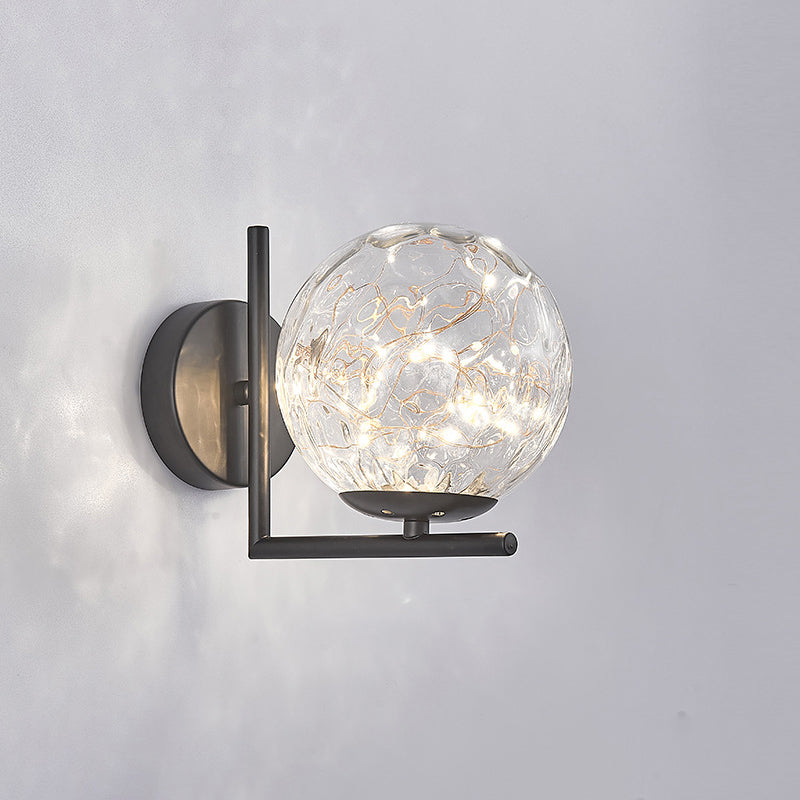 Glass Mini Globe Wall Sconce Designer Style LED Wall Mount Light Fixture for Bedroom Black Prismatic Glass Clearhalo 'Cast Iron' 'Glass' 'Industrial' 'Modern wall lights' 'Modern' 'Tiffany' 'Traditional wall lights' 'Wall Lamps & Sconces' 'Wall Lights' Lighting' 2467911