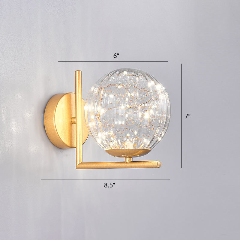 Glass Mini Globe Wall Sconce Designer Style LED Wall Mount Light Fixture for Bedroom Clearhalo 'Cast Iron' 'Glass' 'Industrial' 'Modern wall lights' 'Modern' 'Tiffany' 'Traditional wall lights' 'Wall Lamps & Sconces' 'Wall Lights' Lighting' 2467912