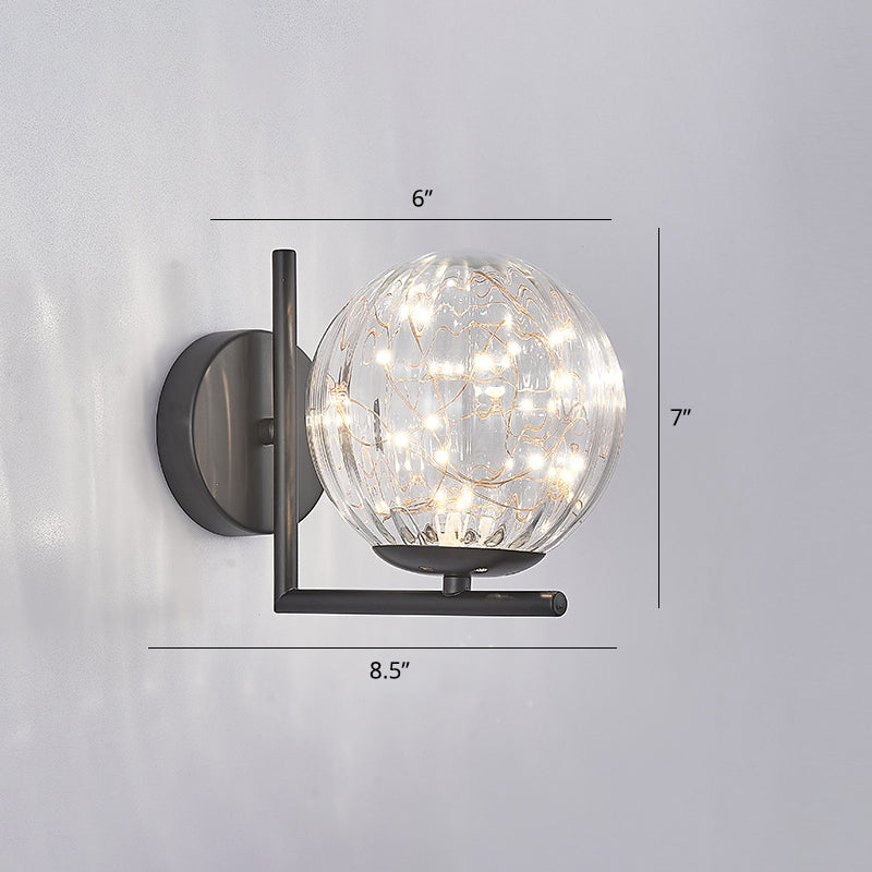 Glass Mini Globe Wall Sconce Designer Style LED Wall Mount Light Fixture for Bedroom Clearhalo 'Cast Iron' 'Glass' 'Industrial' 'Modern wall lights' 'Modern' 'Tiffany' 'Traditional wall lights' 'Wall Lamps & Sconces' 'Wall Lights' Lighting' 2467913