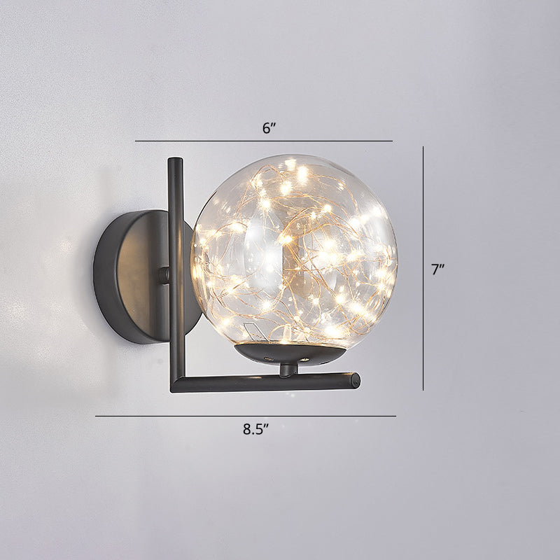 Glass Mini Globe Wall Sconce Designer Style LED Wall Mount Light Fixture for Bedroom Clearhalo 'Cast Iron' 'Glass' 'Industrial' 'Modern wall lights' 'Modern' 'Tiffany' 'Traditional wall lights' 'Wall Lamps & Sconces' 'Wall Lights' Lighting' 2467915