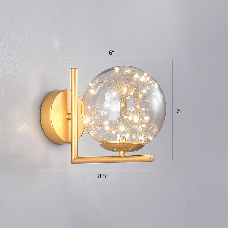 Glass Mini Globe Wall Sconce Designer Style LED Wall Mount Light Fixture for Bedroom Clearhalo 'Cast Iron' 'Glass' 'Industrial' 'Modern wall lights' 'Modern' 'Tiffany' 'Traditional wall lights' 'Wall Lamps & Sconces' 'Wall Lights' Lighting' 2467916