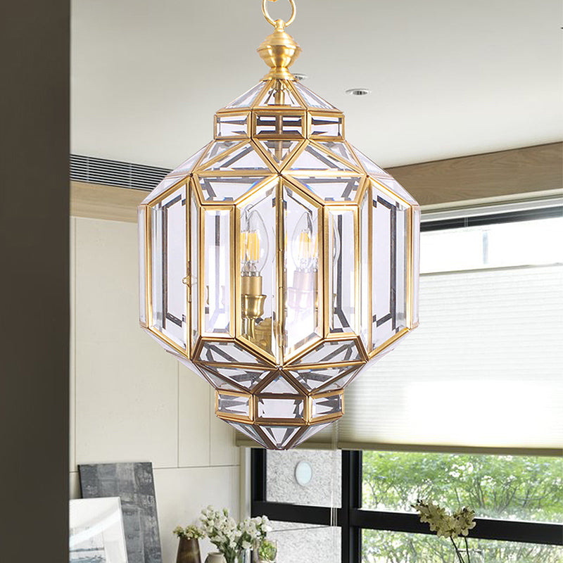 Lantern Chandelier Light Contemporary Clear Glass 4 Heads Brass Hanging Lamp Kit for Living Room Clearhalo 'Ceiling Lights' 'Chandeliers' 'Glass shade' 'Glass' Lighting' 246795