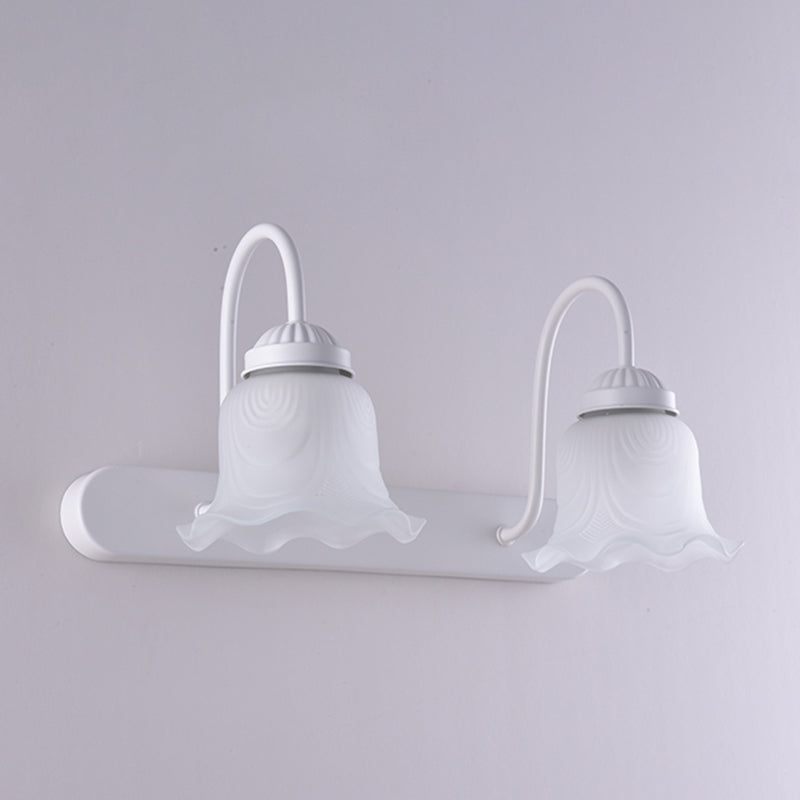 Vintage Ruffled Wall Mount Lighting Milk Glass Vanity Sconce with Gooseneck Arm for Bathroom 2.0 White Clearhalo 'Vanity Lights' 'Wall Lights' Lighting' 2467960