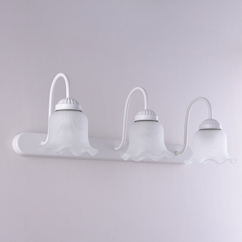 Vintage Ruffled Wall Mount Lighting Milk Glass Vanity Sconce with Gooseneck Arm for Bathroom 3.0 White Clearhalo 'Vanity Lights' 'Wall Lights' Lighting' 2467962
