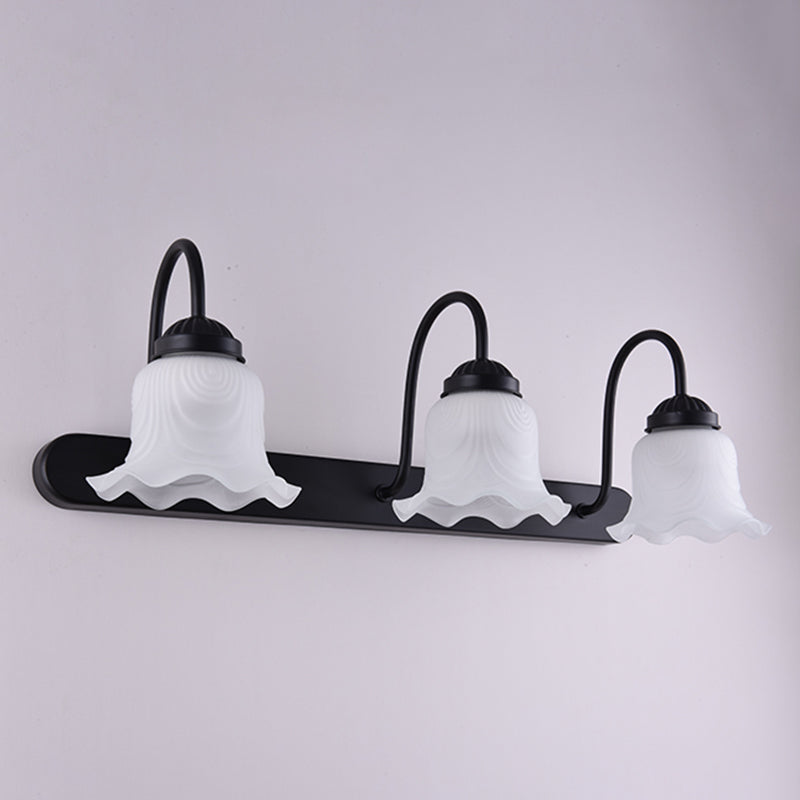 Vintage Ruffled Wall Mount Lighting Milk Glass Vanity Sconce with Gooseneck Arm for Bathroom 3.0 Black Clearhalo 'Vanity Lights' 'Wall Lights' Lighting' 2467964