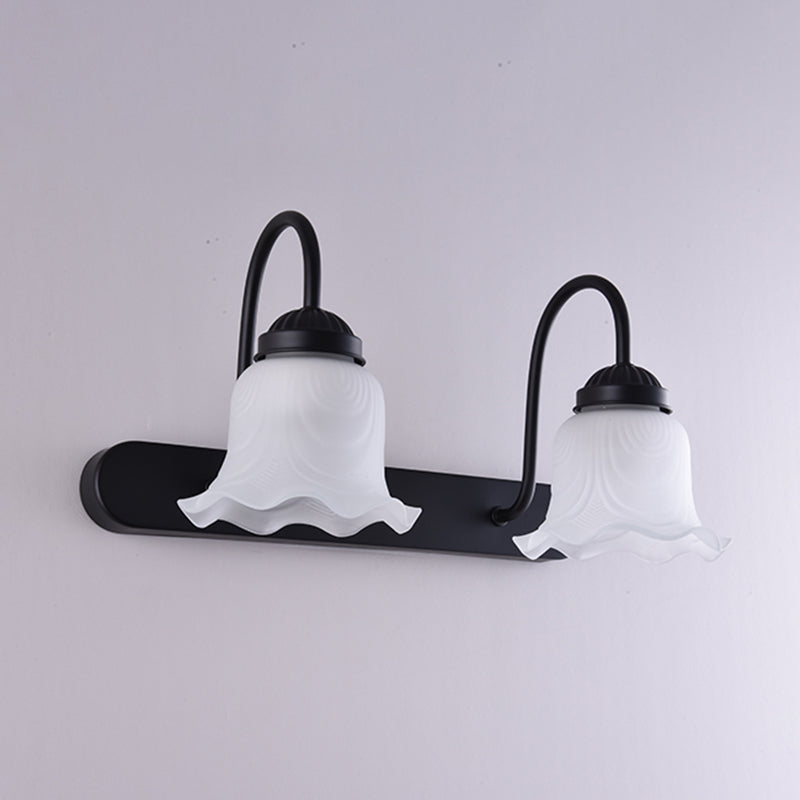 Vintage Ruffled Wall Mount Lighting Milk Glass Vanity Sconce with Gooseneck Arm for Bathroom 2.0 Black Clearhalo 'Vanity Lights' 'Wall Lights' Lighting' 2467968