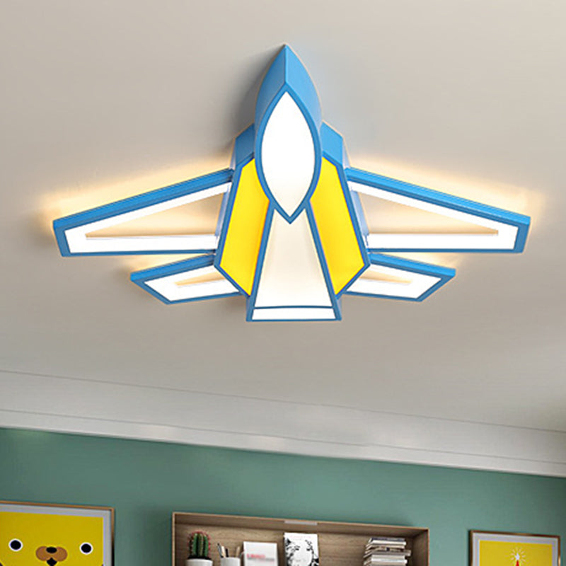 Jet Plane Acrylic Ceiling Flush Mount Light Childrens Blue and Yellow LED Flush Light for Bedroom Blue-Yellow Clearhalo 'Ceiling Lights' 'Close To Ceiling Lights' 'Close to ceiling' 'Flush mount' Lighting' 2468007