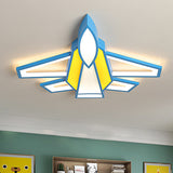 Jet Plane Acrylic Ceiling Flush Mount Light Childrens Blue and Yellow LED Flush Light for Bedroom Blue-Yellow Clearhalo 'Ceiling Lights' 'Close To Ceiling Lights' 'Close to ceiling' 'Flush mount' Lighting' 2468007