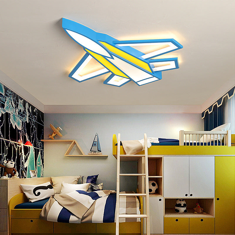 Jet Plane Acrylic Ceiling Flush Mount Light Childrens Blue and Yellow LED Flush Light for Bedroom Clearhalo 'Ceiling Lights' 'Close To Ceiling Lights' 'Close to ceiling' 'Flush mount' Lighting' 2468008