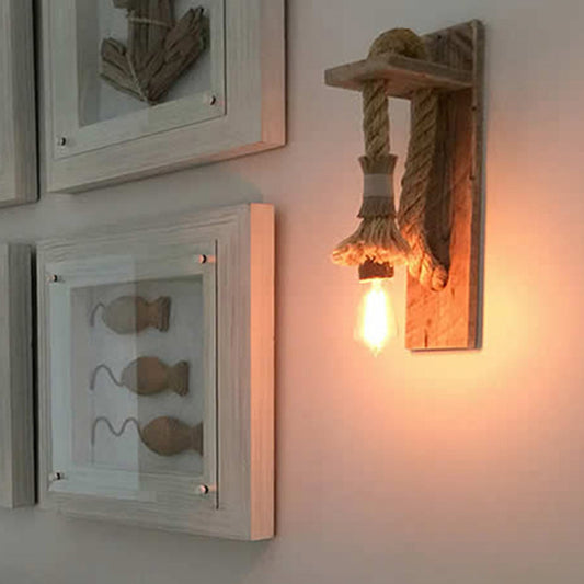 Single-Bulb Wall Lamp Rustic Open Bulb Roped Sconce Light Fixture with Bracket in Wood Clearhalo 'Industrial wall lights' 'Industrial' 'Middle century wall lights' 'Tiffany' 'Wall Lamps & Sconces' 'Wall Lights' Lighting' 2468026