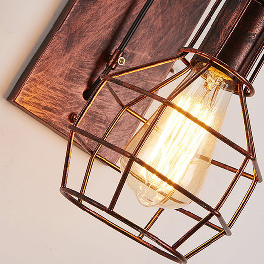 Spherical Wire Cage Foyer Wall Light Rustic Iron 1-Light Bedroom Wall Mount Lamp with Pulley Clearhalo 'Art deco wall lights' 'Cast Iron' 'Glass' 'Industrial wall lights' 'Industrial' 'Middle century wall lights' 'Modern' 'Rustic wall lights' 'Tiffany' 'Traditional wall lights' 'Wall Lamps & Sconces' 'Wall Lights' Lighting' 2468043