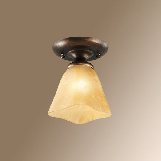 Small Stairway Semi Flush Mount Light Vintage Meal 1 Head Close to Ceiling Light Bronze Flower Clearhalo 'Ceiling Lights' 'Close To Ceiling Lights' 'Close to ceiling' 'Semi-flushmount' Lighting' 2468075
