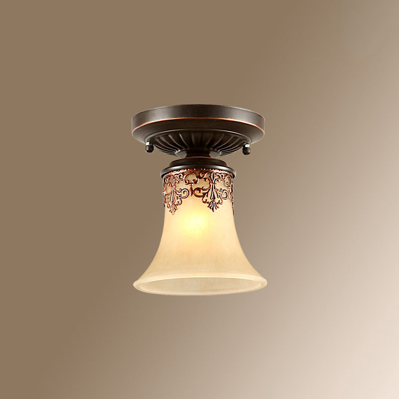 Small Stairway Semi Flush Mount Light Vintage Meal 1 Head Close to Ceiling Light Bronze Trumpet Clearhalo 'Ceiling Lights' 'Close To Ceiling Lights' 'Close to ceiling' 'Semi-flushmount' Lighting' 2468076