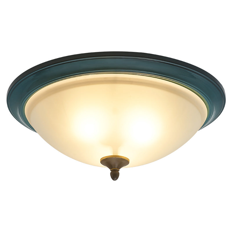 Frosted White Glass Bowl Flush Light Rustic 3-Light Bedroom Ceiling Lamp in Blue Clearhalo 'Ceiling Lights' 'Close To Ceiling Lights' 'Close to ceiling' 'Flush mount' Lighting' 2468191