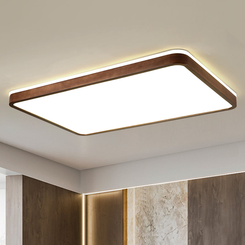 Brown Geometric Flush Ceiling Light Minimalist LED Wooden Flushmount Lighting for Bedroom Clearhalo 'Ceiling Lights' 'Close To Ceiling Lights' 'Close to ceiling' 'Flush mount' Lighting' 2468262