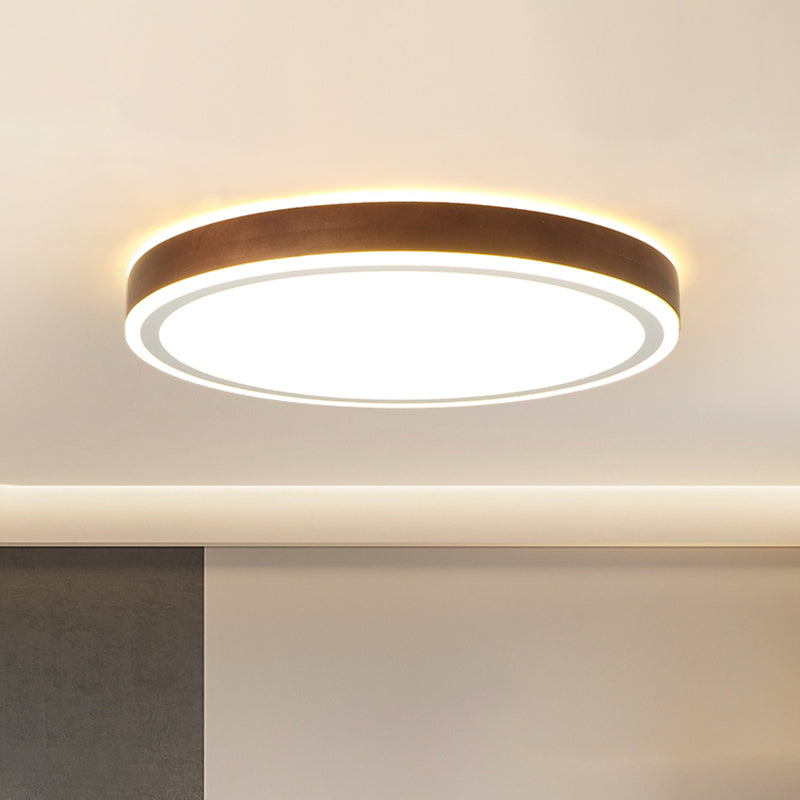 Brown Geometric Flush Ceiling Light Minimalist LED Wooden Flushmount Lighting for Bedroom