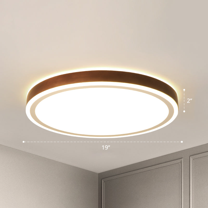 Brown Geometric Flush Ceiling Light Minimalist LED Wooden Flushmount Lighting for Bedroom Clearhalo 'Ceiling Lights' 'Close To Ceiling Lights' 'Close to ceiling' 'Flush mount' Lighting' 2468266