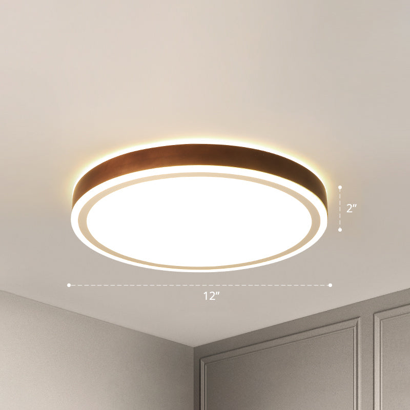 Brown Geometric Flush Ceiling Light Minimalist LED Wooden Flushmount Lighting for Bedroom