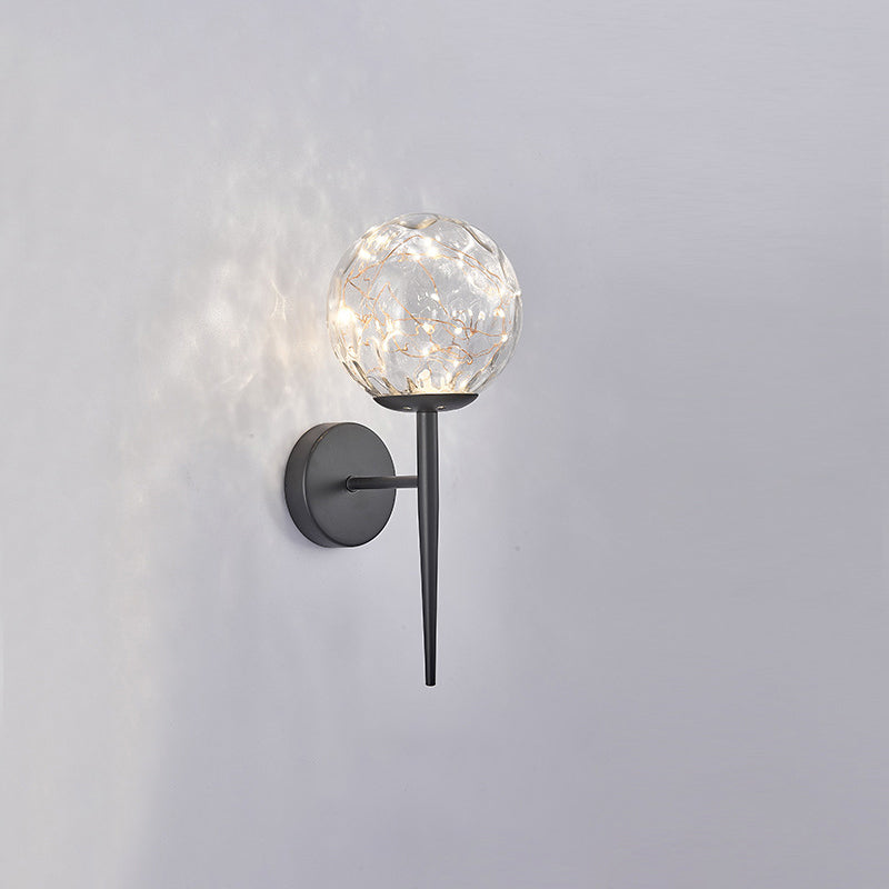 Living Room LED Sconce Lamp Nordic Starry Wall Light Fixture with Ball Glass Shade Black Prismatic Glass Clearhalo 'Cast Iron' 'Glass' 'Industrial' 'Modern wall lights' 'Modern' 'Tiffany' 'Traditional wall lights' 'Wall Lamps & Sconces' 'Wall Lights' Lighting' 2468290