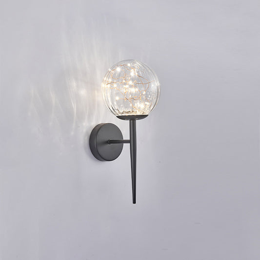 Living Room LED Sconce Lamp Nordic Starry Wall Light Fixture with Ball Glass Shade Black Ribbed Glass Clearhalo 'Cast Iron' 'Glass' 'Industrial' 'Modern wall lights' 'Modern' 'Tiffany' 'Traditional wall lights' 'Wall Lamps & Sconces' 'Wall Lights' Lighting' 2468292