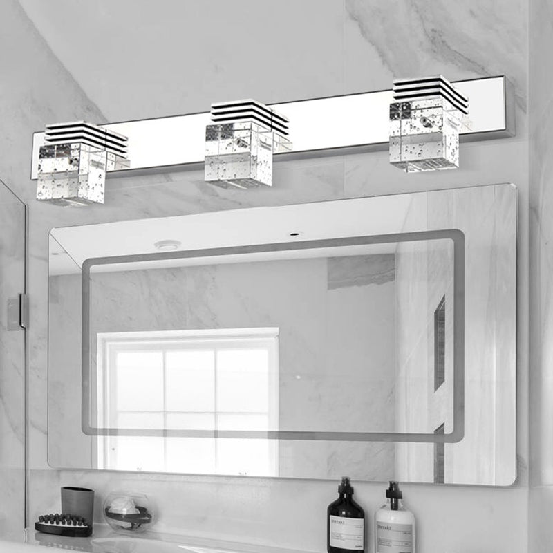Seedy K9 Crystal Cube Vanity Sconce Contemporary Nickel LED Wall Mounted Light for Bath 3.0 Nickel Clearhalo 'Modern wall lights' 'Modern' 'Vanity Lights' 'Wall Lights' Lighting' 2468304