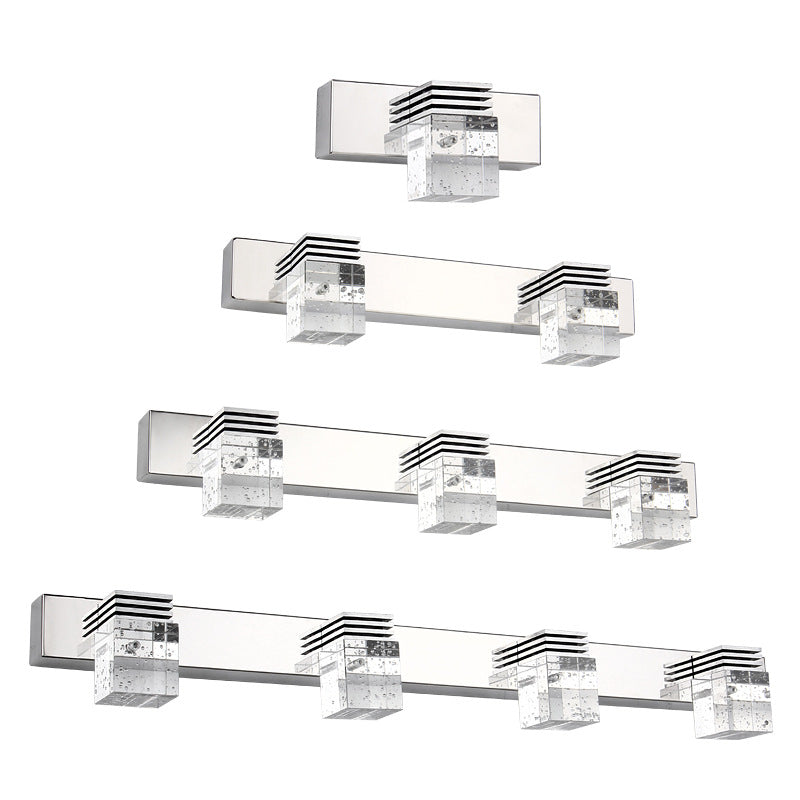 Seedy K9 Crystal Cube Vanity Sconce Contemporary Nickel LED Wall Mounted Light for Bath Nickel Clearhalo 'Modern wall lights' 'Modern' 'Vanity Lights' 'Wall Lights' Lighting' 2468306