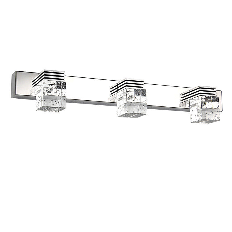 Seedy K9 Crystal Cube Vanity Sconce Contemporary Nickel LED Wall Mounted Light for Bath Clearhalo 'Modern wall lights' 'Modern' 'Vanity Lights' 'Wall Lights' Lighting' 2468308