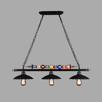Black 3-Light Suspension Lamp Industrial Metal Linear Island Light with Shade and Billiard Balls Black Wide Flare Clearhalo 'Ceiling Lights' 'Island Lights' Lighting' 2468331