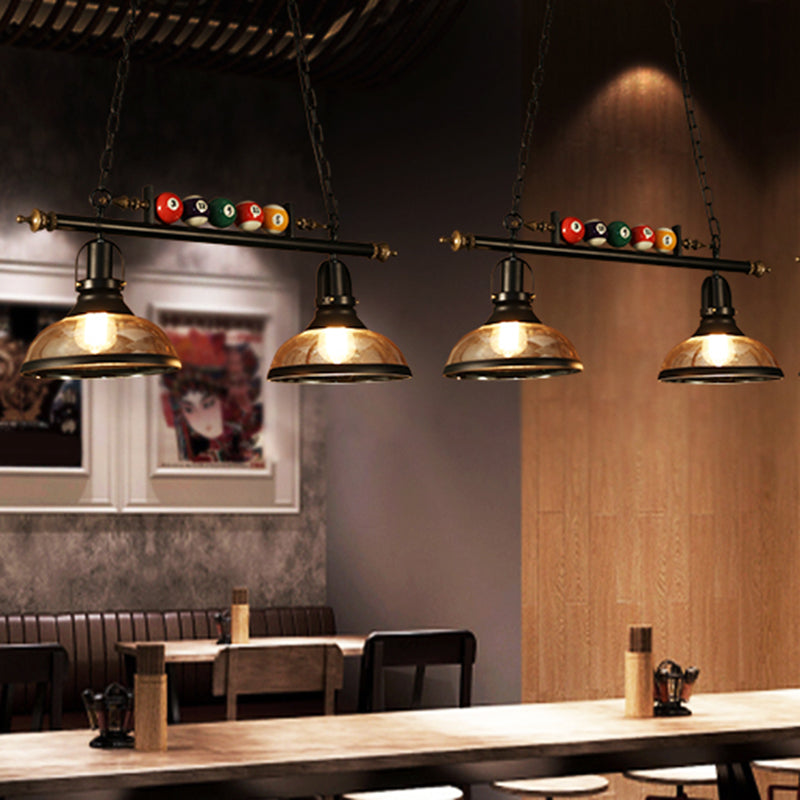 Black 3-Light Suspension Lamp Industrial Metal Linear Island Light with Shade and Billiard Balls Clearhalo 'Ceiling Lights' 'Island Lights' Lighting' 2468334