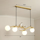 Postmodern 4-Bulb Island Lamp Tree Branch Hanging Light with Ball Glass Shade and Bird Deco Clearhalo 'Ceiling Lights' 'Island Lights' Lighting' 2468345