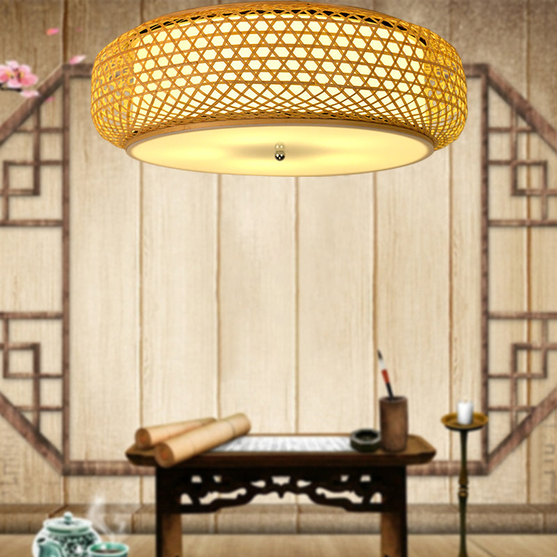 Round Flush Mount Ceiling Light Fixture Modern Bamboo Dining Room Flushmount in Wood Clearhalo 'Ceiling Lights' 'Close To Ceiling Lights' 'Close to ceiling' 'Flush mount' Lighting' 2468354