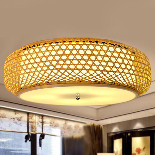 Round Flush Mount Ceiling Light Fixture Modern Bamboo Dining Room Flushmount in Wood Clearhalo 'Ceiling Lights' 'Close To Ceiling Lights' 'Close to ceiling' 'Flush mount' Lighting' 2468355