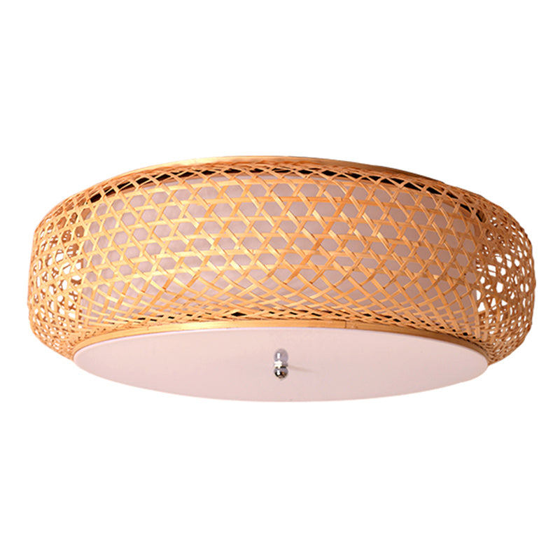 Round Flush Mount Ceiling Light Fixture Modern Bamboo Dining Room Flushmount in Wood Clearhalo 'Ceiling Lights' 'Close To Ceiling Lights' 'Close to ceiling' 'Flush mount' Lighting' 2468356