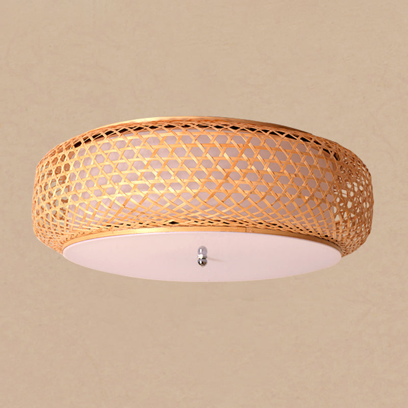 Round Flush Mount Ceiling Light Fixture Modern Bamboo Dining Room Flushmount in Wood Clearhalo 'Ceiling Lights' 'Close To Ceiling Lights' 'Close to ceiling' 'Flush mount' Lighting' 2468357