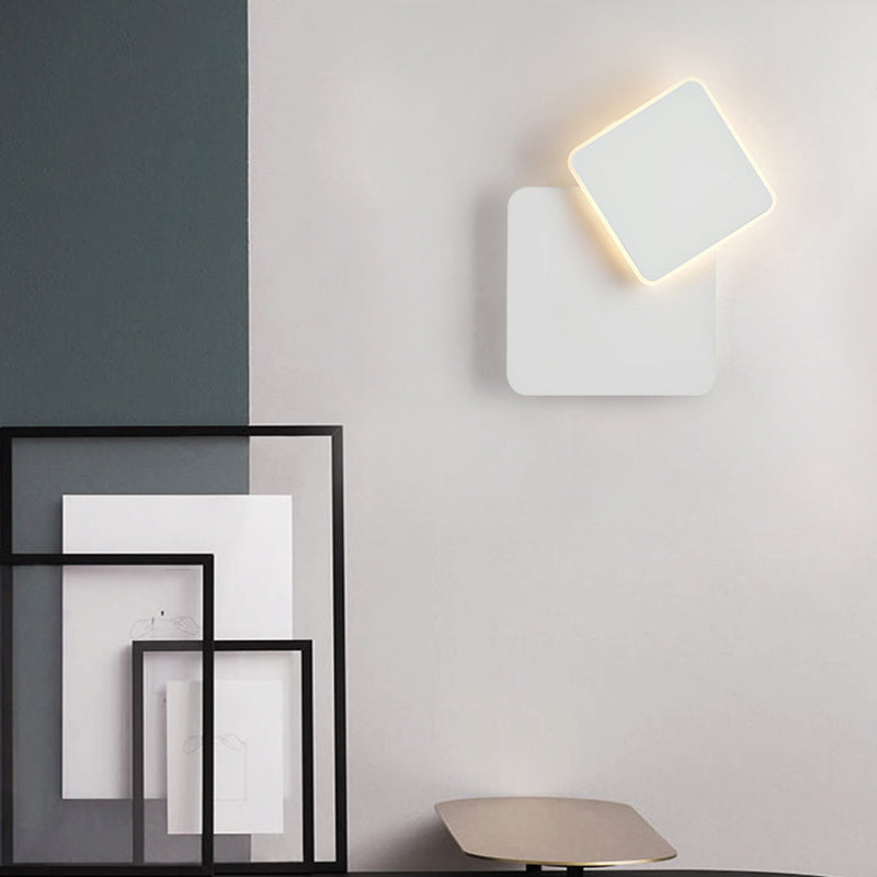 Movable Geometric Sconce Light Minimalistic Metal Living Room LED Wall Lighting Fixture White Square Plate Clearhalo 'Cast Iron' 'Glass' 'Industrial' 'Modern wall lights' 'Modern' 'Tiffany' 'Traditional wall lights' 'Wall Lamps & Sconces' 'Wall Lights' Lighting' 2468377