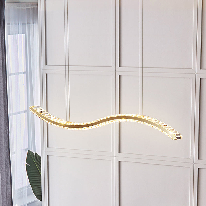 K9 Crystal Wavy Pendant Lighting Simplicity LED Island Ceiling Light for Dining Room Clearhalo 'Ceiling Lights' 'Island Lights' Lighting' 2468415