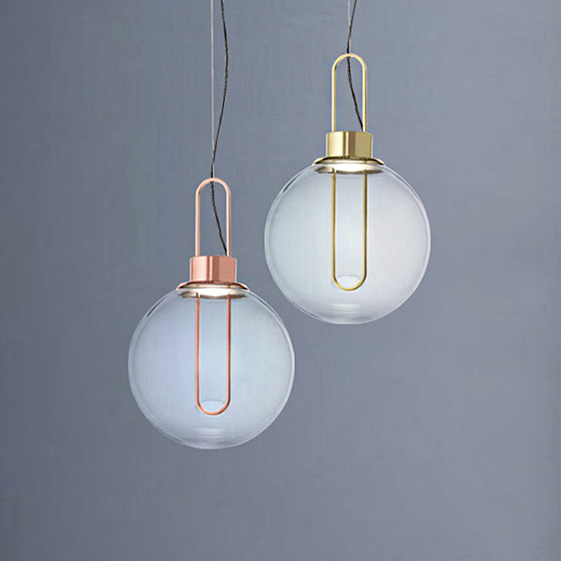Sphere Pendant Modernist Clear Glass 1 Light Gold/Chrome/Rose Gold Hanging Ceiling Light in White Light Clearhalo 'Ceiling Lights' 'Chandeliers' 'Glass shade' 'Glass' 'Modern Pendants' 'Modern' 'Pendant Lights' 'Pendants' Lighting' 246843
