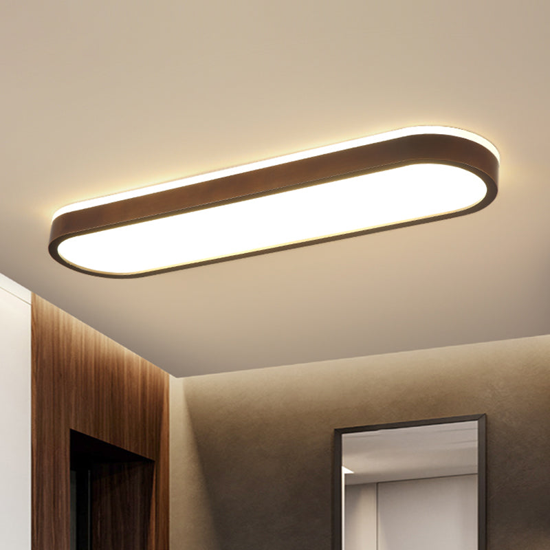 Oblong Surface Mounted Led Ceiling Light Simplicity Wooden Brown Flush Mount Light for Aisle Clearhalo 'Ceiling Lights' 'Close To Ceiling Lights' 'Close to ceiling' 'Flush mount' Lighting' 2468447