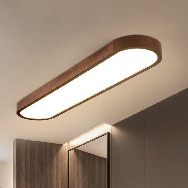 Oblong Surface Mounted Led Ceiling Light Simplicity Wooden Brown Flush Mount Light for Aisle Clearhalo 'Ceiling Lights' 'Close To Ceiling Lights' 'Close to ceiling' 'Flush mount' Lighting' 2468449