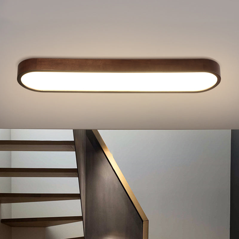 Oblong Surface Mounted Led Ceiling Light Simplicity Wooden Brown Flush Mount Light for Aisle Clearhalo 'Ceiling Lights' 'Close To Ceiling Lights' 'Close to ceiling' 'Flush mount' Lighting' 2468454