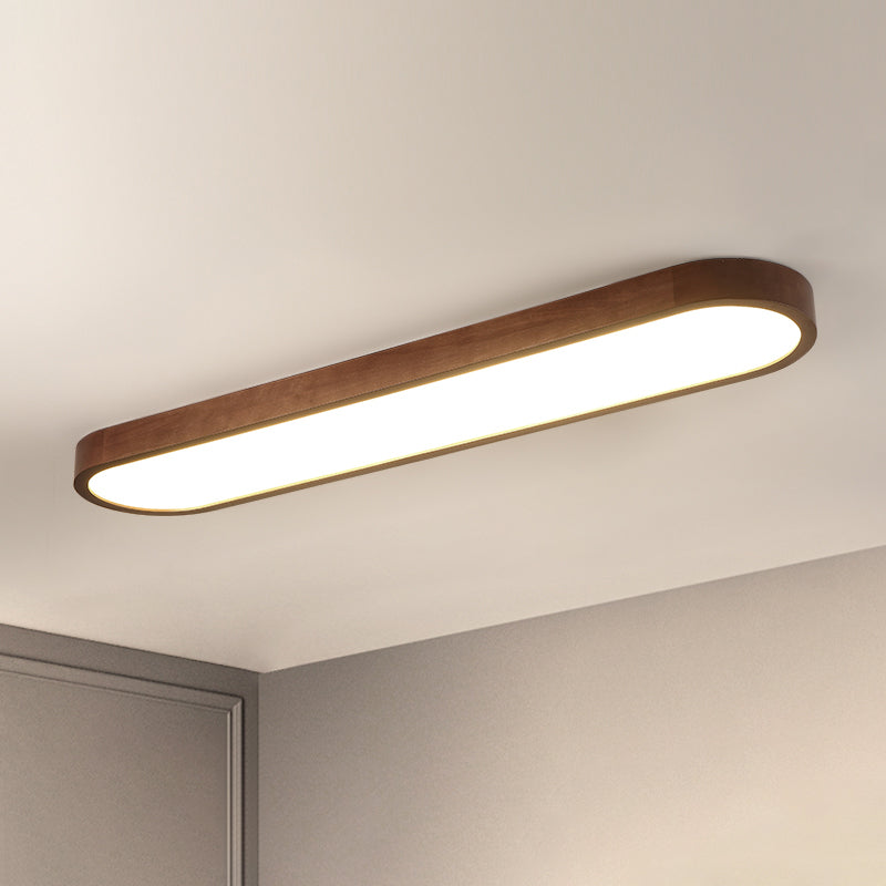 Oblong Surface Mounted Led Ceiling Light Simplicity Wooden Brown Flush Mount Light for Aisle Brown 47.5" Single-sided Clearhalo 'Ceiling Lights' 'Close To Ceiling Lights' 'Close to ceiling' 'Flush mount' Lighting' 2468457