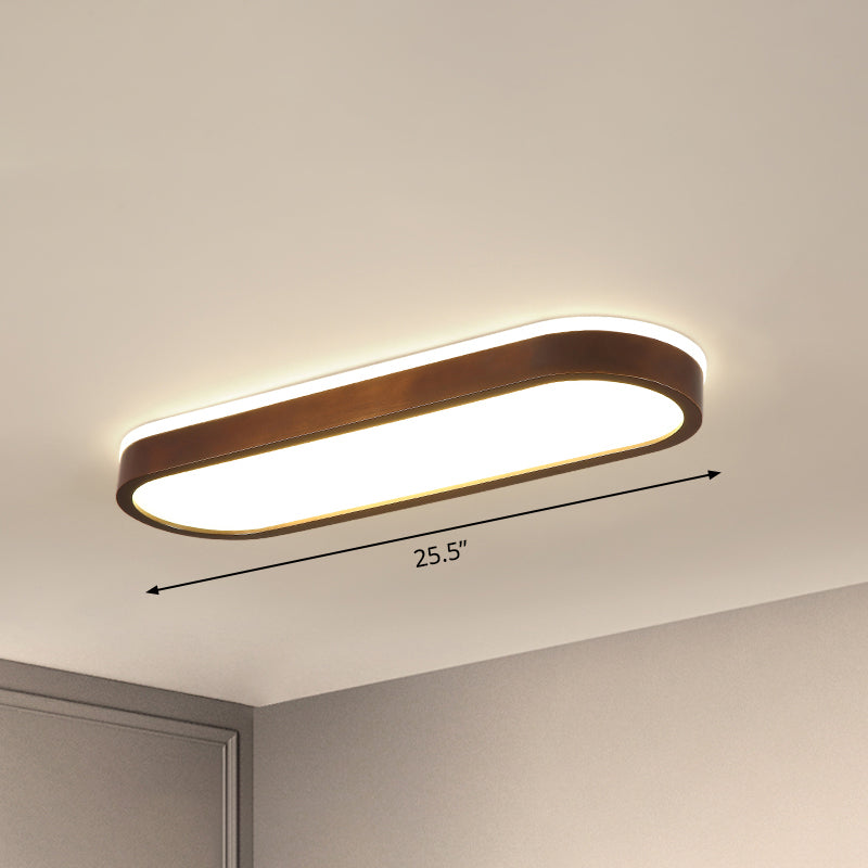 Oblong Surface Mounted Led Ceiling Light Simplicity Wooden Brown Flush Mount Light for Aisle Clearhalo 'Ceiling Lights' 'Close To Ceiling Lights' 'Close to ceiling' 'Flush mount' Lighting' 2468458