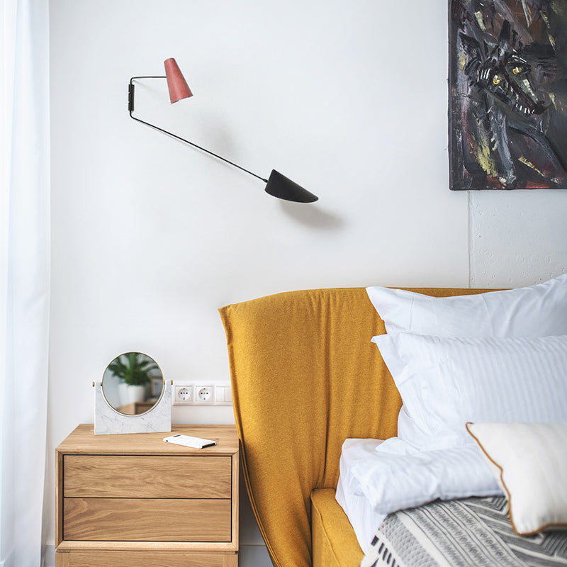 Minimalist Stylish Swing Arm Sconce Metal 2-Light Bedroom Reading Wall Light with Shade in Pink and Black Clearhalo 'Cast Iron' 'Glass' 'Industrial' 'Modern wall lights' 'Modern' 'Tiffany' 'Traditional wall lights' 'Wall Lamps & Sconces' 'Wall Lights' Lighting' 2468466