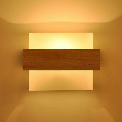 Square Corridor Wall Lighting Fixture White Glass 1-Light Simple Style Sconce Light with Wood Brace Wood Clearhalo 'Modern wall lights' 'Modern' 'Wall Lamps & Sconces' 'Wall Lights' Lighting' 2468471