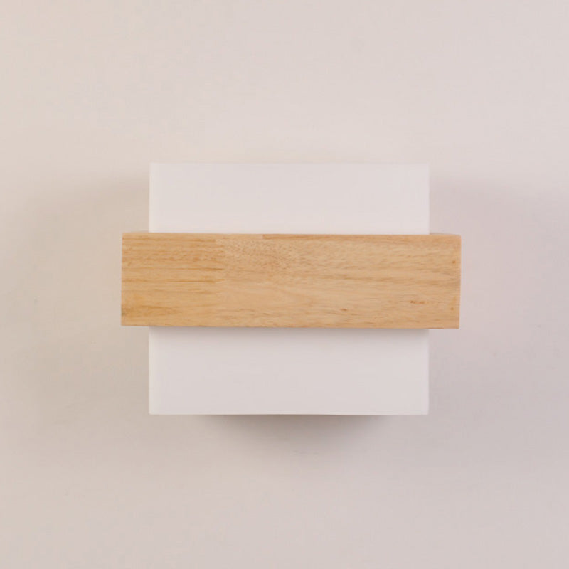 Square Corridor Wall Lighting Fixture White Glass 1-Light Simple Style Sconce Light with Wood Brace Clearhalo 'Modern wall lights' 'Modern' 'Wall Lamps & Sconces' 'Wall Lights' Lighting' 2468472