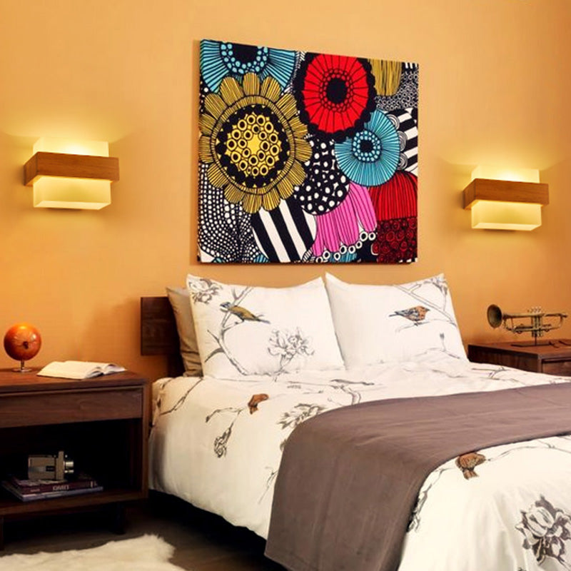 Square Corridor Wall Lighting Fixture White Glass 1-Light Simple Style Sconce Light with Wood Brace Clearhalo 'Modern wall lights' 'Modern' 'Wall Lamps & Sconces' 'Wall Lights' Lighting' 2468474