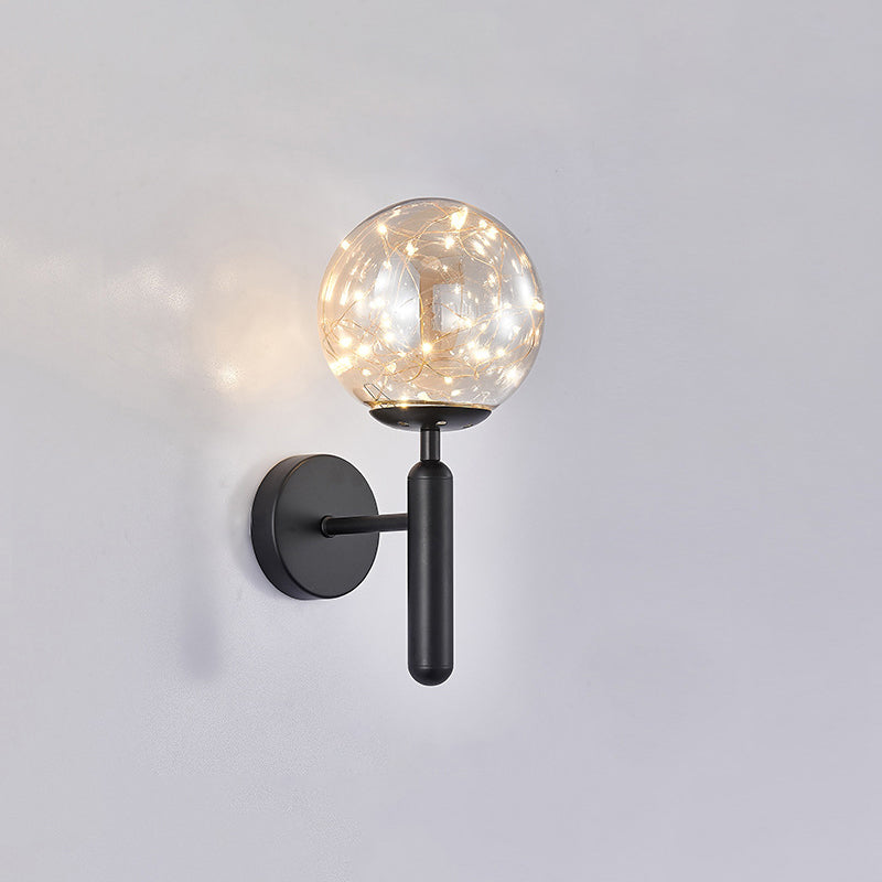 Postmodern Wall Sconce Ball LED Starry Wall Lighting with Glass Shade for Bedroom Black Stained Glass Clearhalo 'Cast Iron' 'Glass' 'Industrial' 'Modern wall lights' 'Modern' 'Tiffany' 'Traditional wall lights' 'Wall Lamps & Sconces' 'Wall Lights' Lighting' 2468478