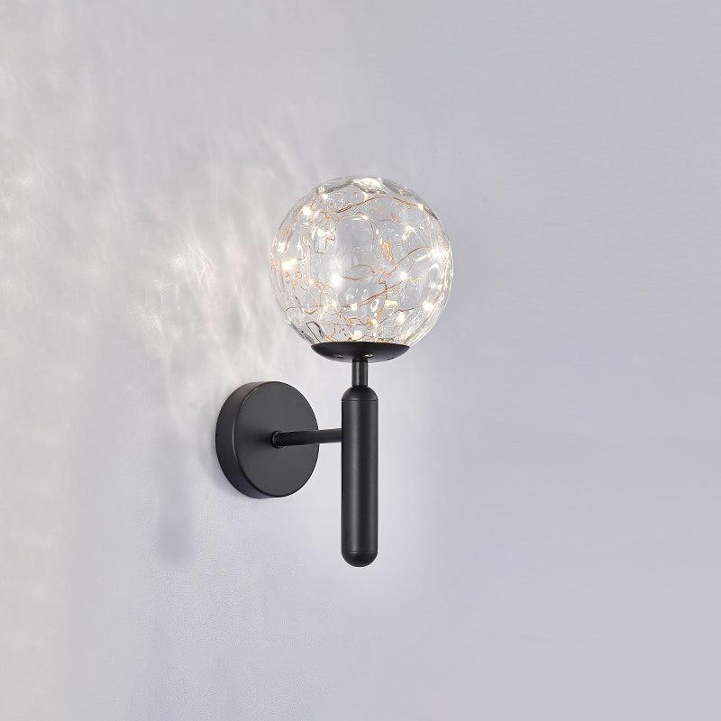 Postmodern Wall Sconce Ball LED Starry Wall Lighting with Glass Shade for Bedroom Black Prismatic Glass Clearhalo 'Cast Iron' 'Glass' 'Industrial' 'Modern wall lights' 'Modern' 'Tiffany' 'Traditional wall lights' 'Wall Lamps & Sconces' 'Wall Lights' Lighting' 2468480